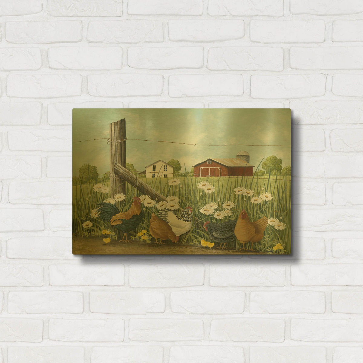 'Free range Chickens' By Tanya Nyp Gold Metal Wall Art