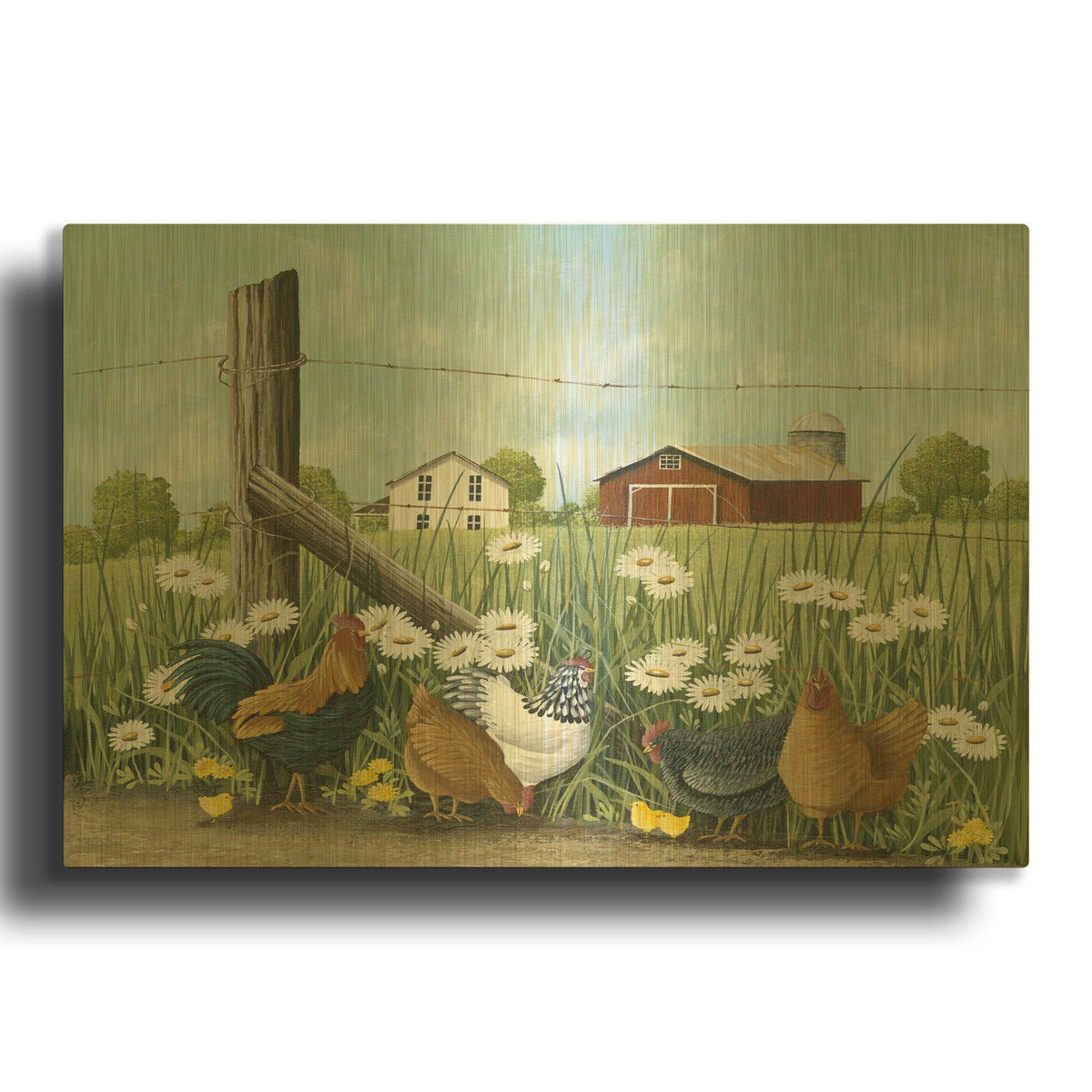 'Free range Chickens' By Tanya Nyp Gold Metal Wall Art
