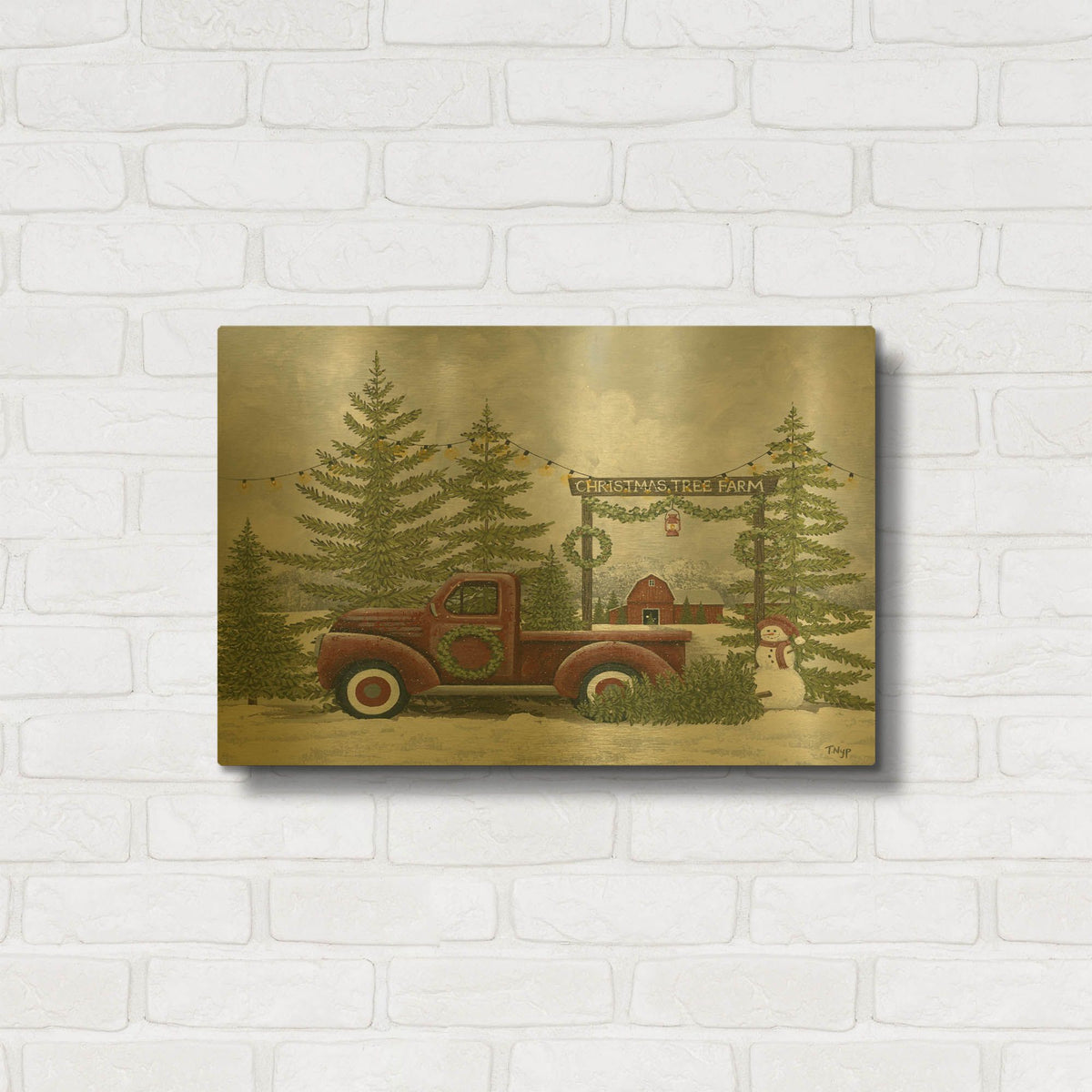 'Picking Out A Tree' By Tanya Nyp Gold Metal Wall Art