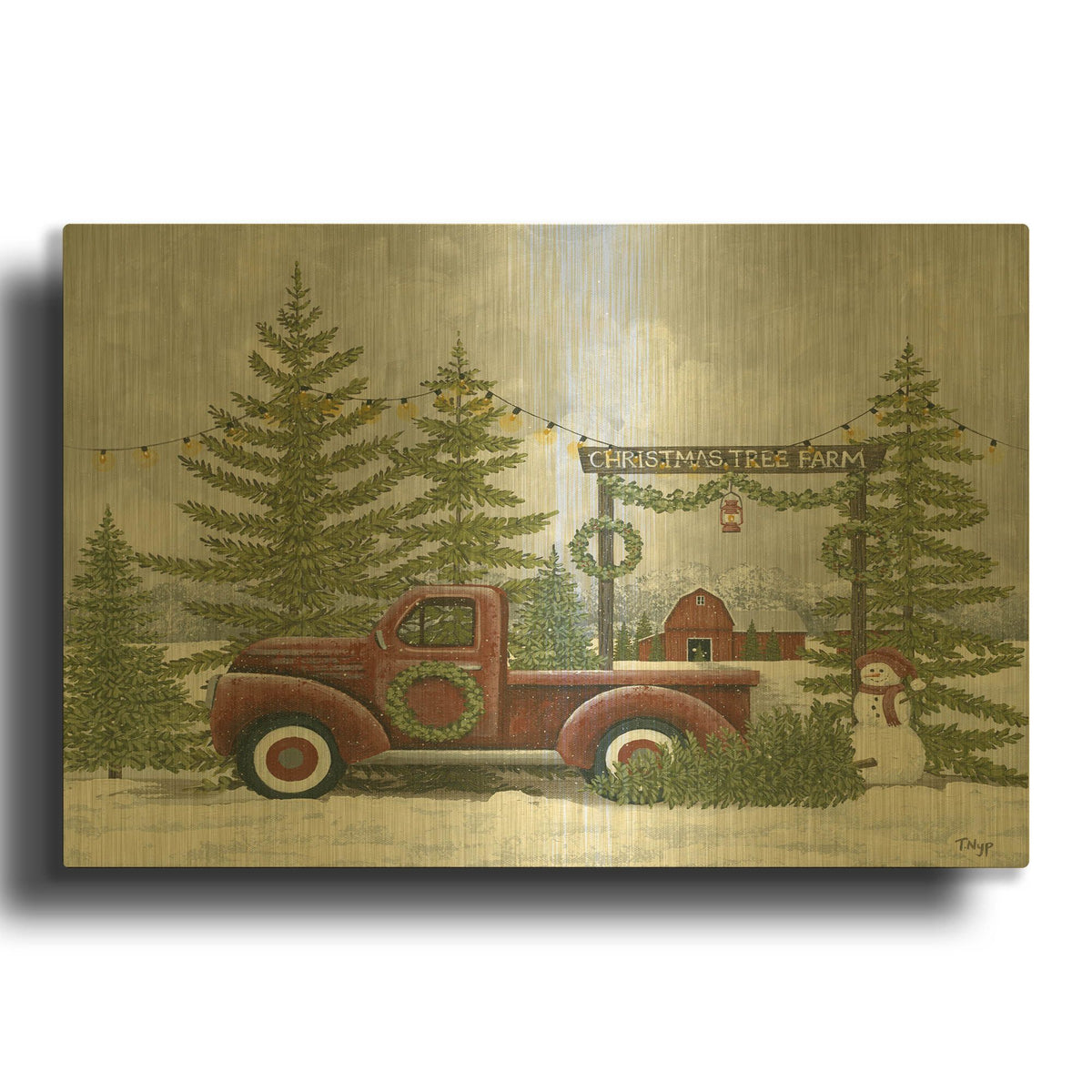 'Picking Out A Tree' By Tanya Nyp Gold Metal Wall Art