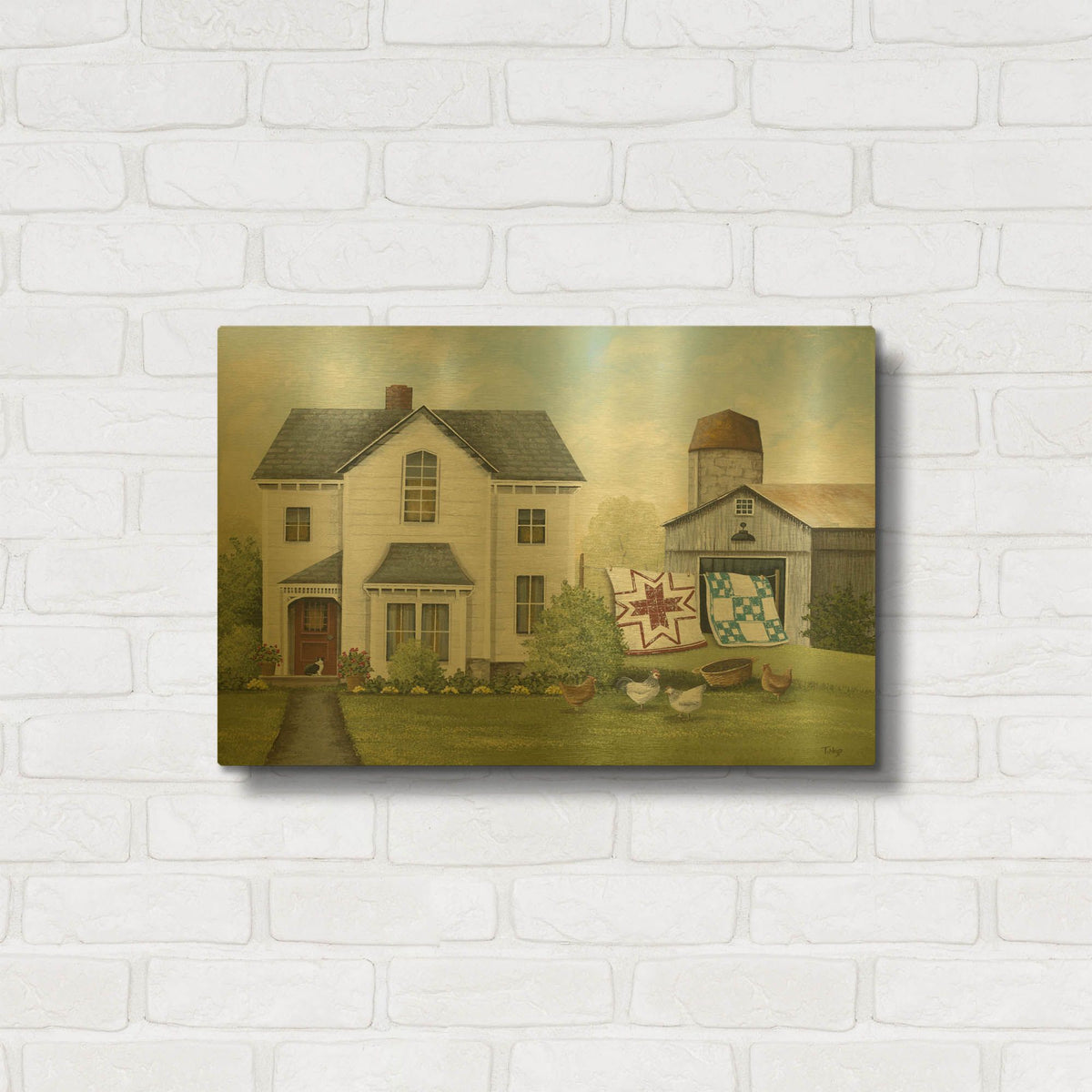 'Quilts on the Line' By Tanya Nyp Gold Metal Wall Art