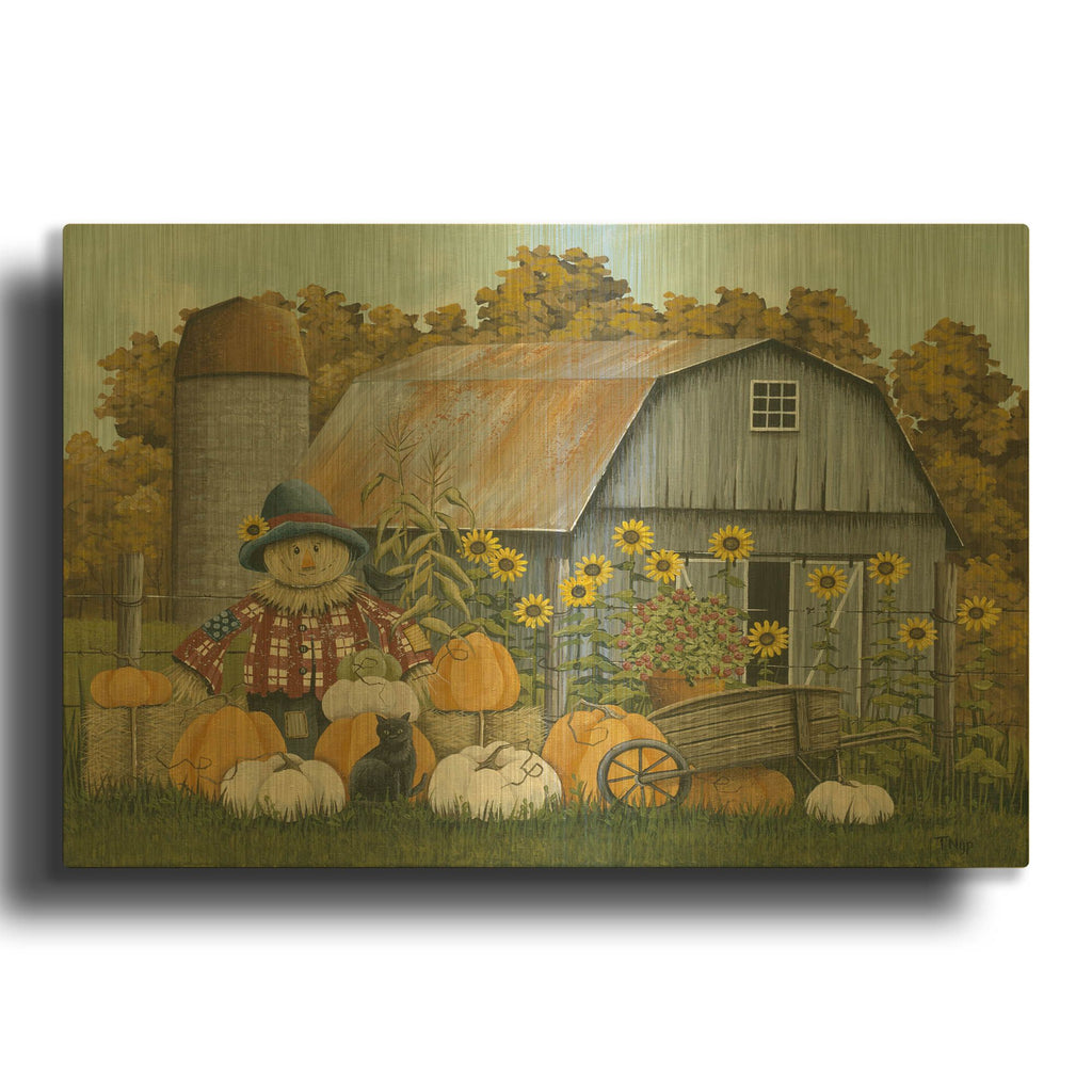 'Scarecrow and Barn' By Tanya Nyp Gold Metal Wall Art