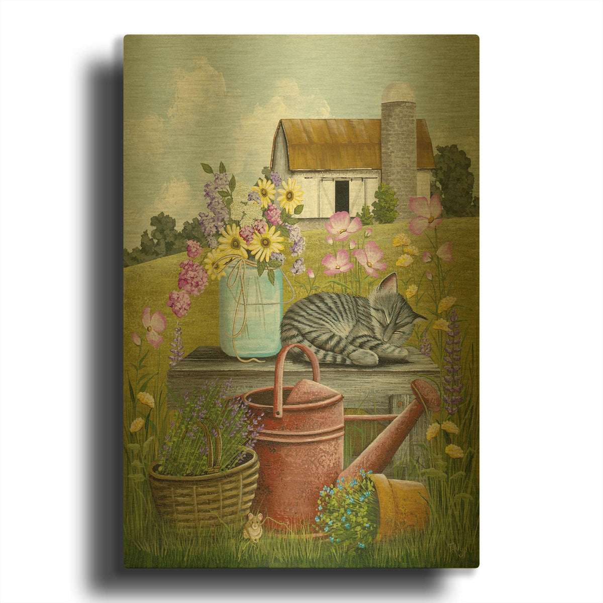 'Sleeping Kitty' By Tanya Nyp Gold Metal Wall Art