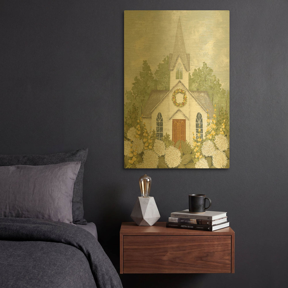 'White Church in Spring' By Tanya Nyp Gold Metal Wall Art