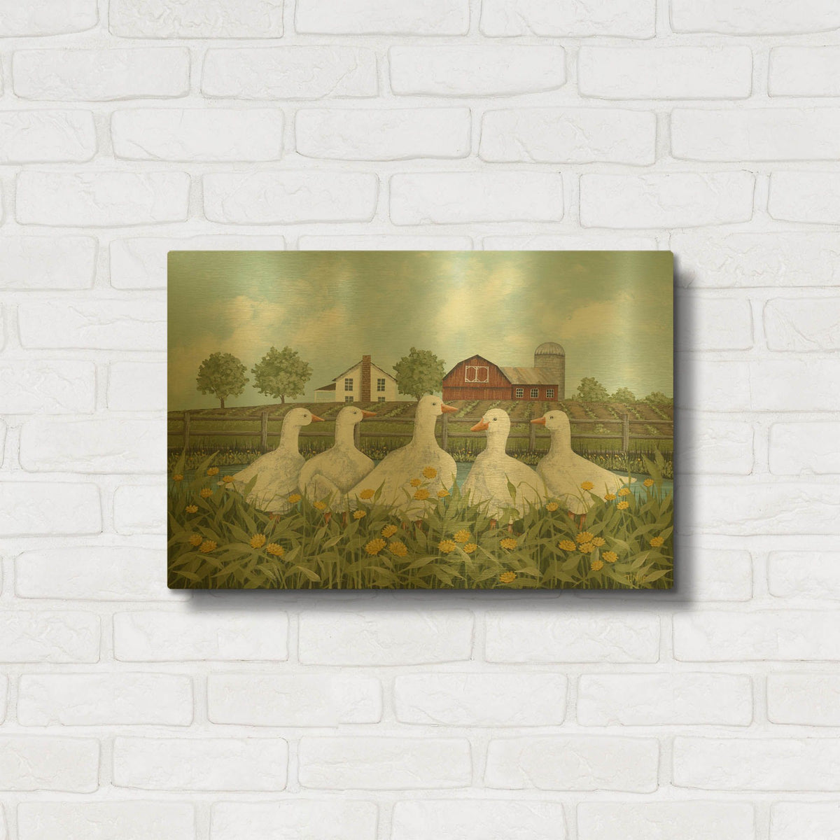 'White Geese' By Tanya Nyp Gold Metal Wall Art