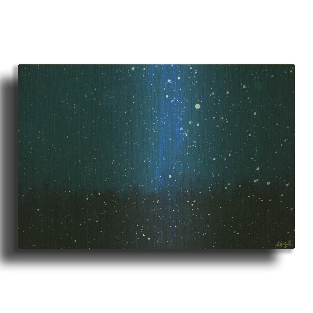 'Blue Night Winter Forest 1' By Life BeautifuLEE Gold Metal Wall Art