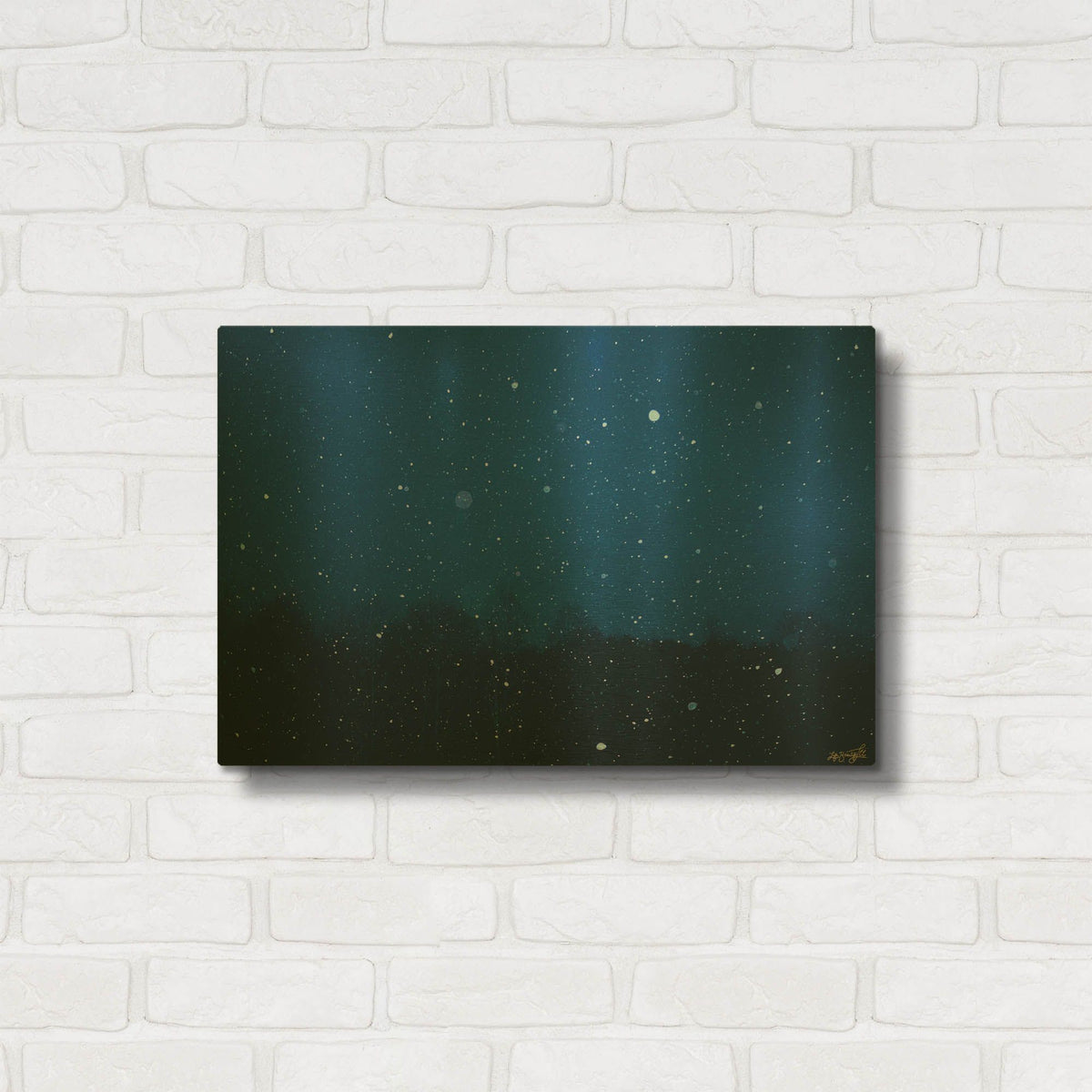'Blue Night Winter Forest 2' By Life BeautifuLEE Gold Metal Wall Art