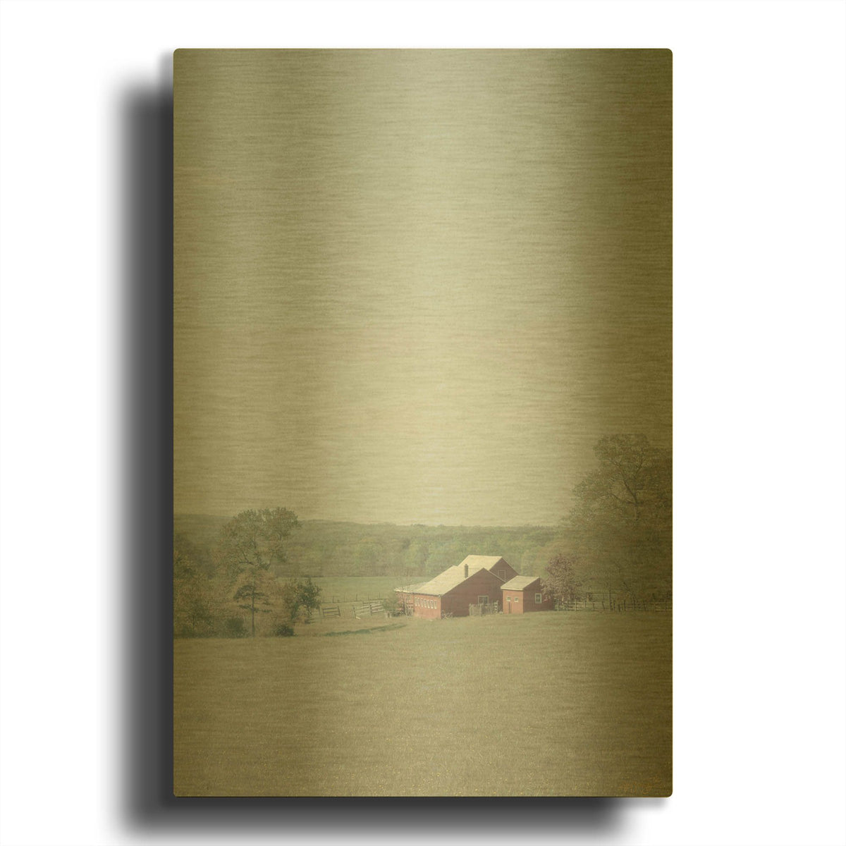 'Blue Sky Washed Farm' By Life BeautifuLEE Gold Metal Wall Art