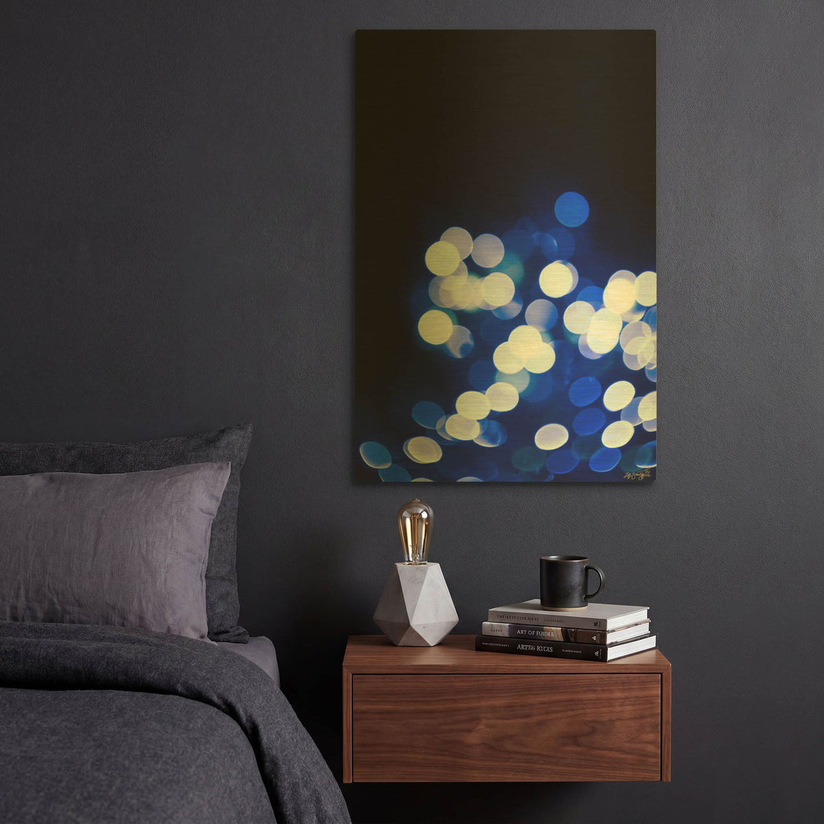 'Bokeh Blue Cluster 1' By Life BeautifuLEE Gold Metal Wall Art