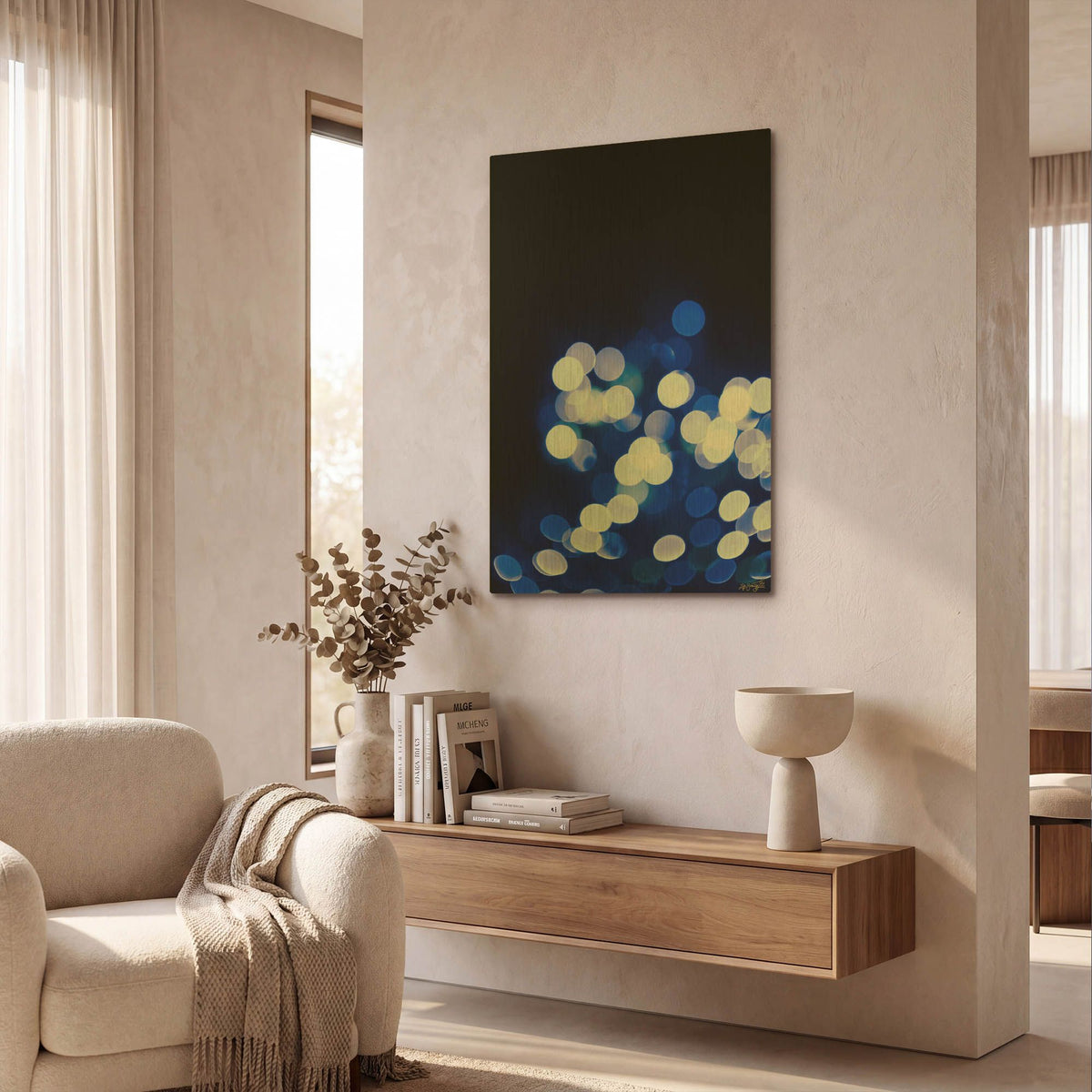 'Bokeh Blue Cluster 1' By Life BeautifuLEE Gold Metal Wall Art