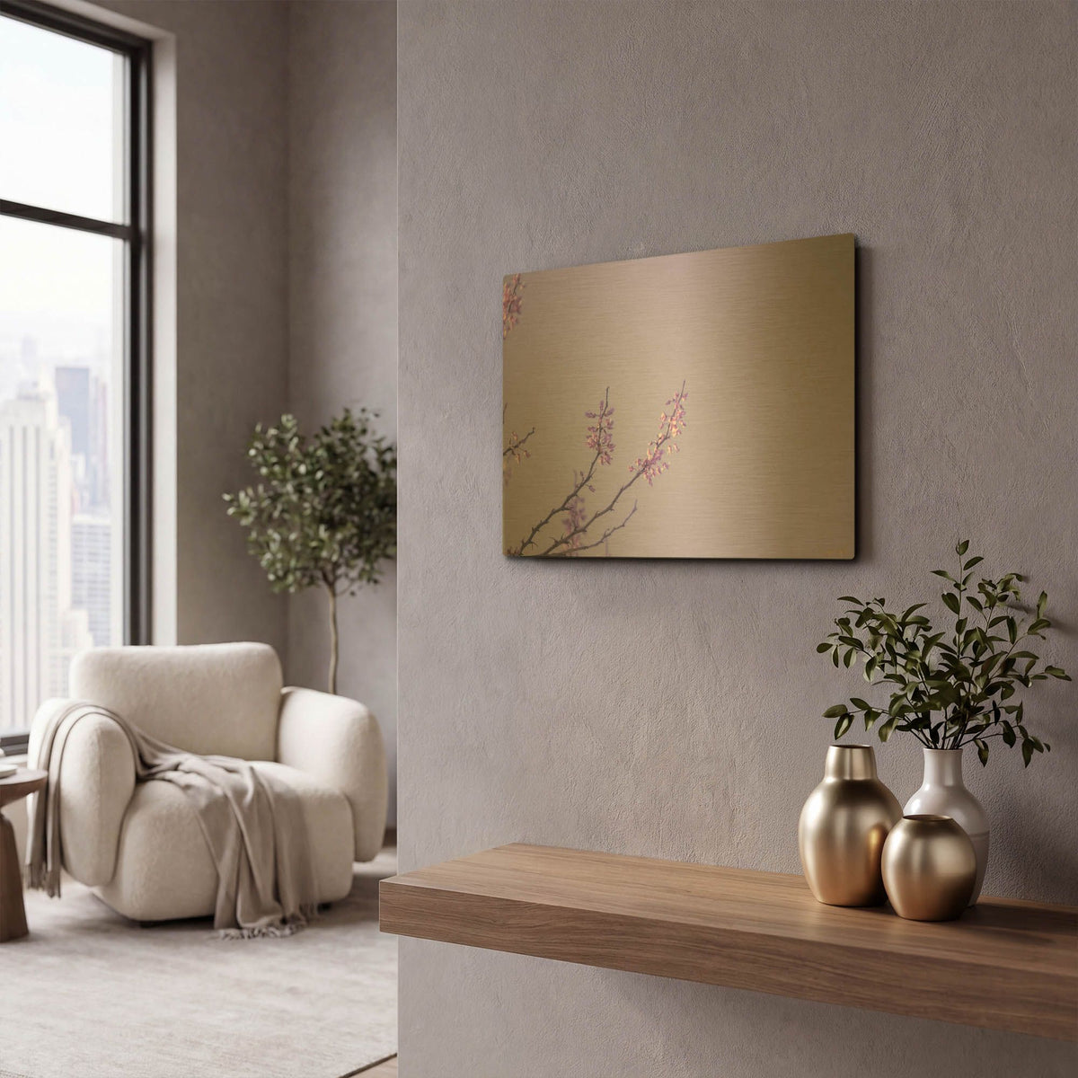 'Cherry Blossom Sky 7' By Life BeautifuLEE Gold Metal Wall Art