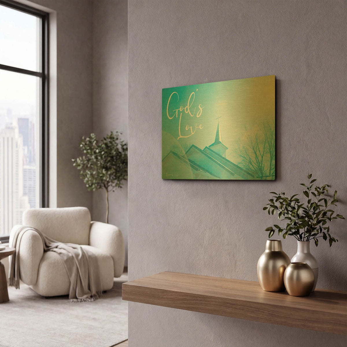'Church - God's Love' By Life BeautifuLEE Gold Metal Wall Art