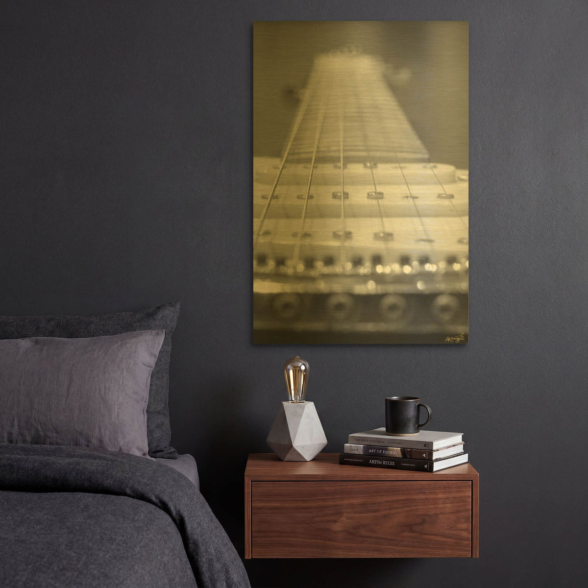 'Close and Reaching Guitar' By Life BeautifuLEE Gold Metal Wall Art