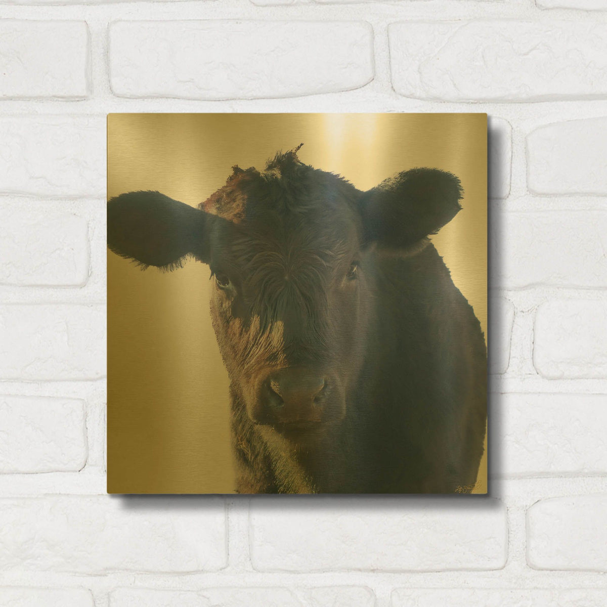 'Cow Closer Looking' By Life BeautifuLEE Gold Metal Wall Art