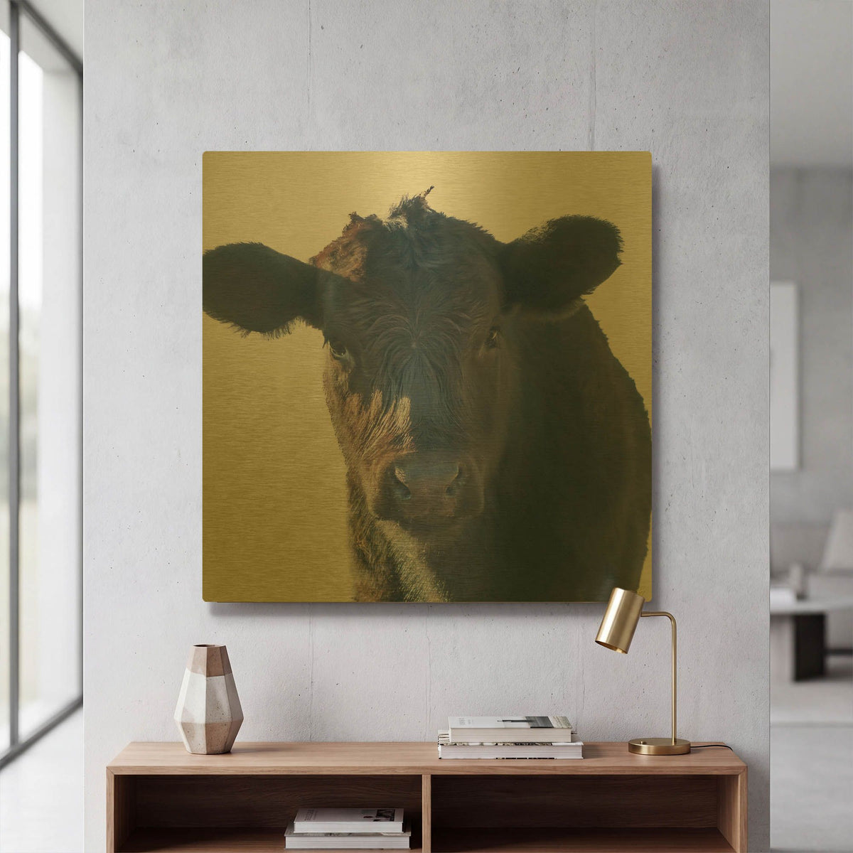 'Cow Closer Looking' By Life BeautifuLEE Gold Metal Wall Art