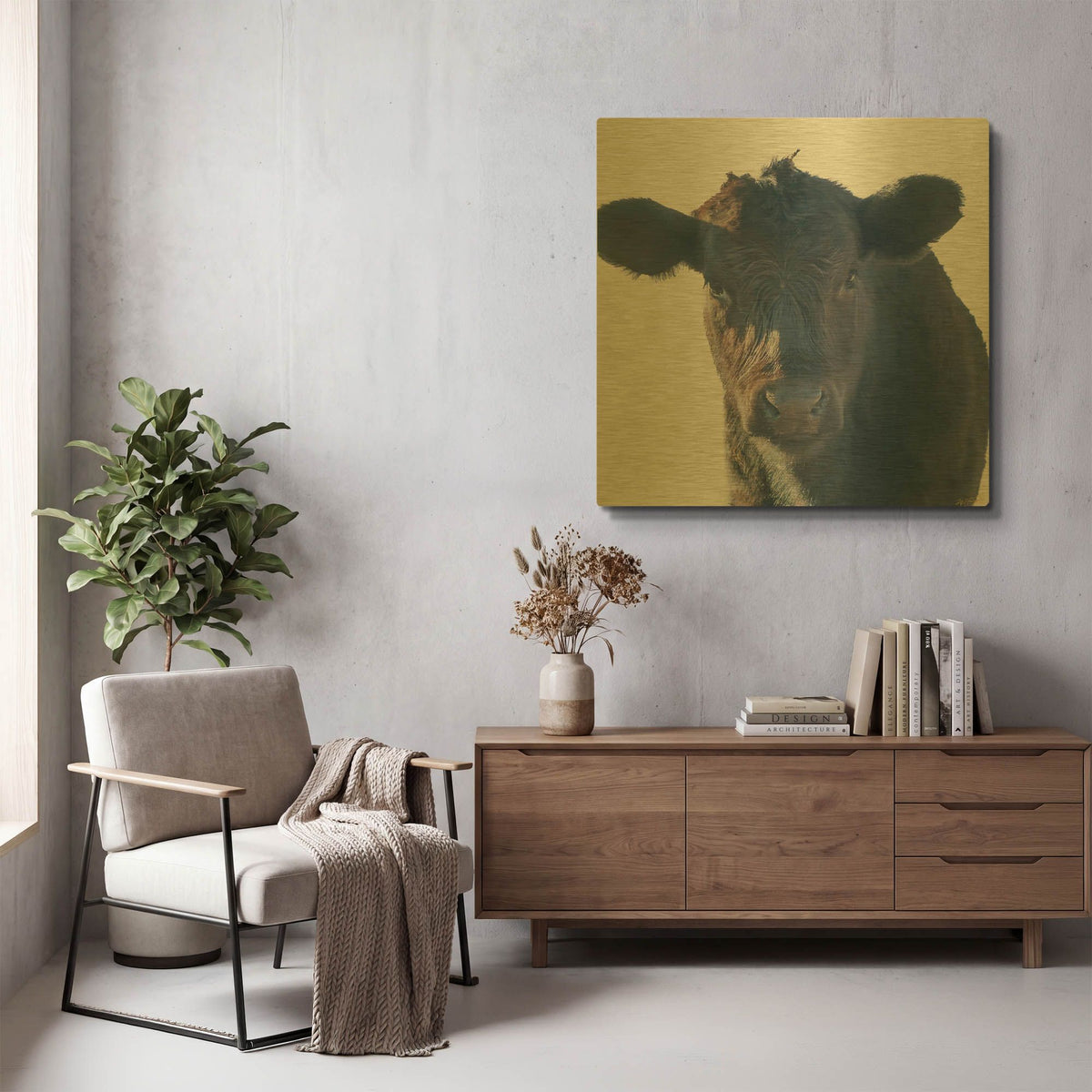 'Cow Closer Looking' By Life BeautifuLEE Gold Metal Wall Art