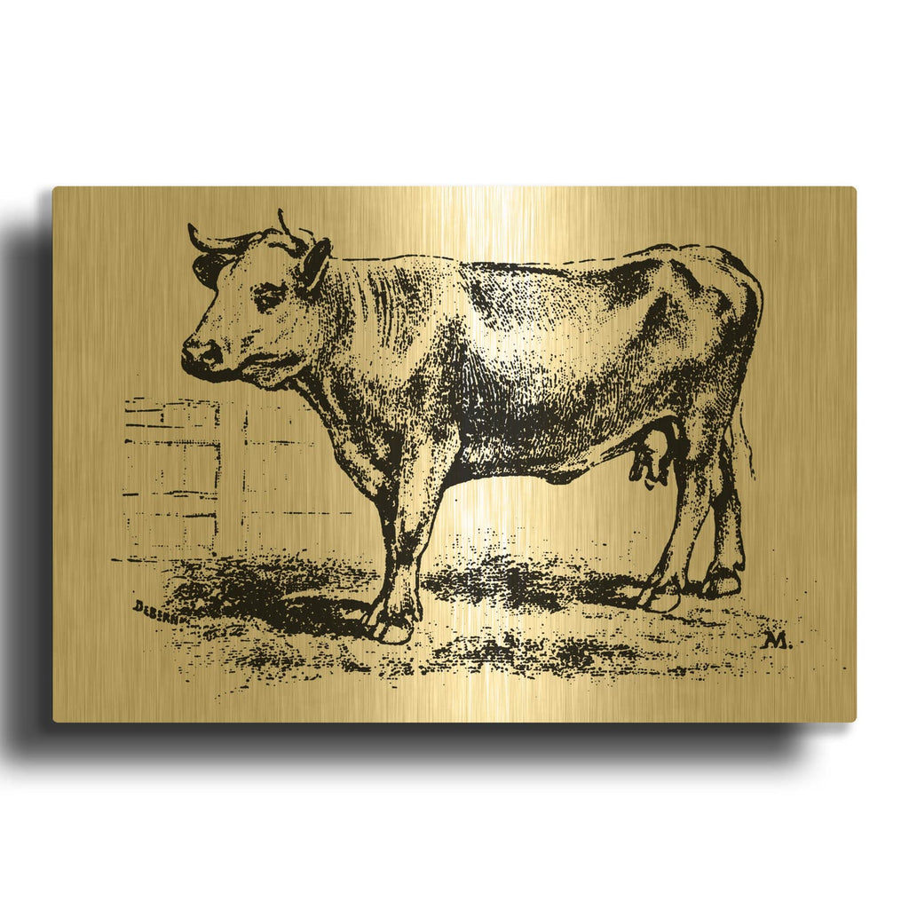 'Barnyard Cow' By Art Licensing Studio Gold Metal Wall Art