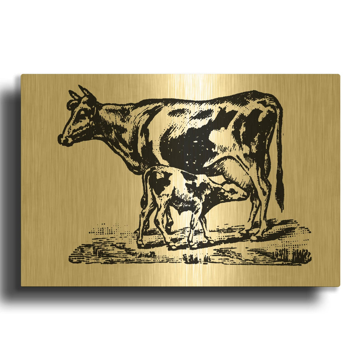 'Cow And Calf' By Art Licensing Studio Gold Metal Wall Art