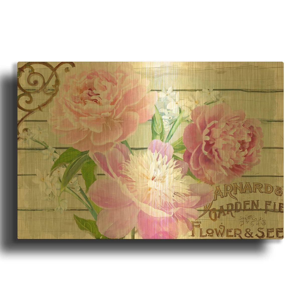 'Farm Seed Peonies' By Art Licensing Studio Gold Metal Wall Art