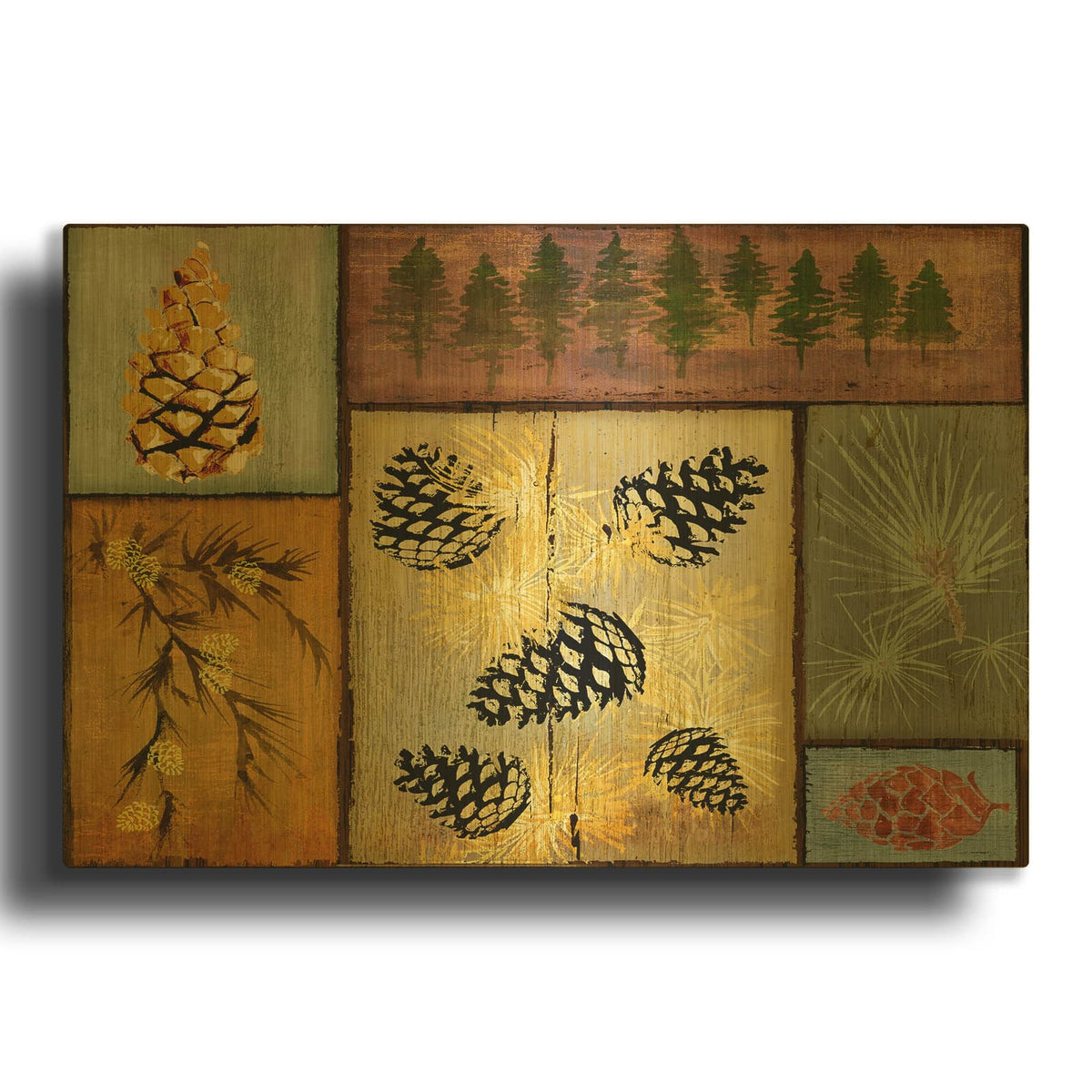 'Pines And Oak 1' By Art Licensing Studio Gold Metal Wall Art