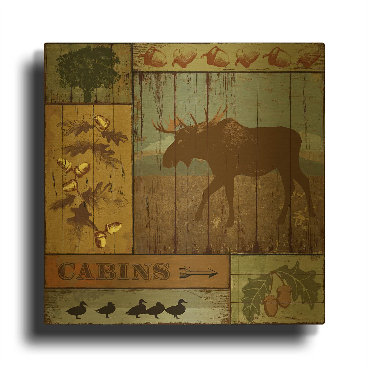 'Pines And Oaks 4' By Art Licensing Studio Gold Metal Wall Art