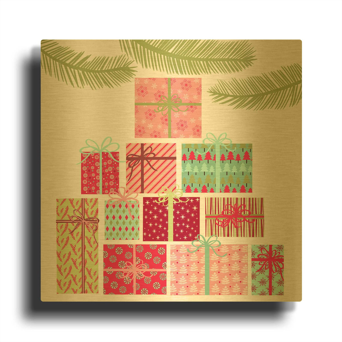 'Presents' By Art Licensing Studio Gold Metal Wall Art