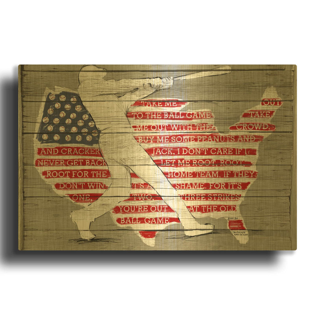 'Usa Flag And Batter' By Art Licensing Studio Gold Metal Wall Art