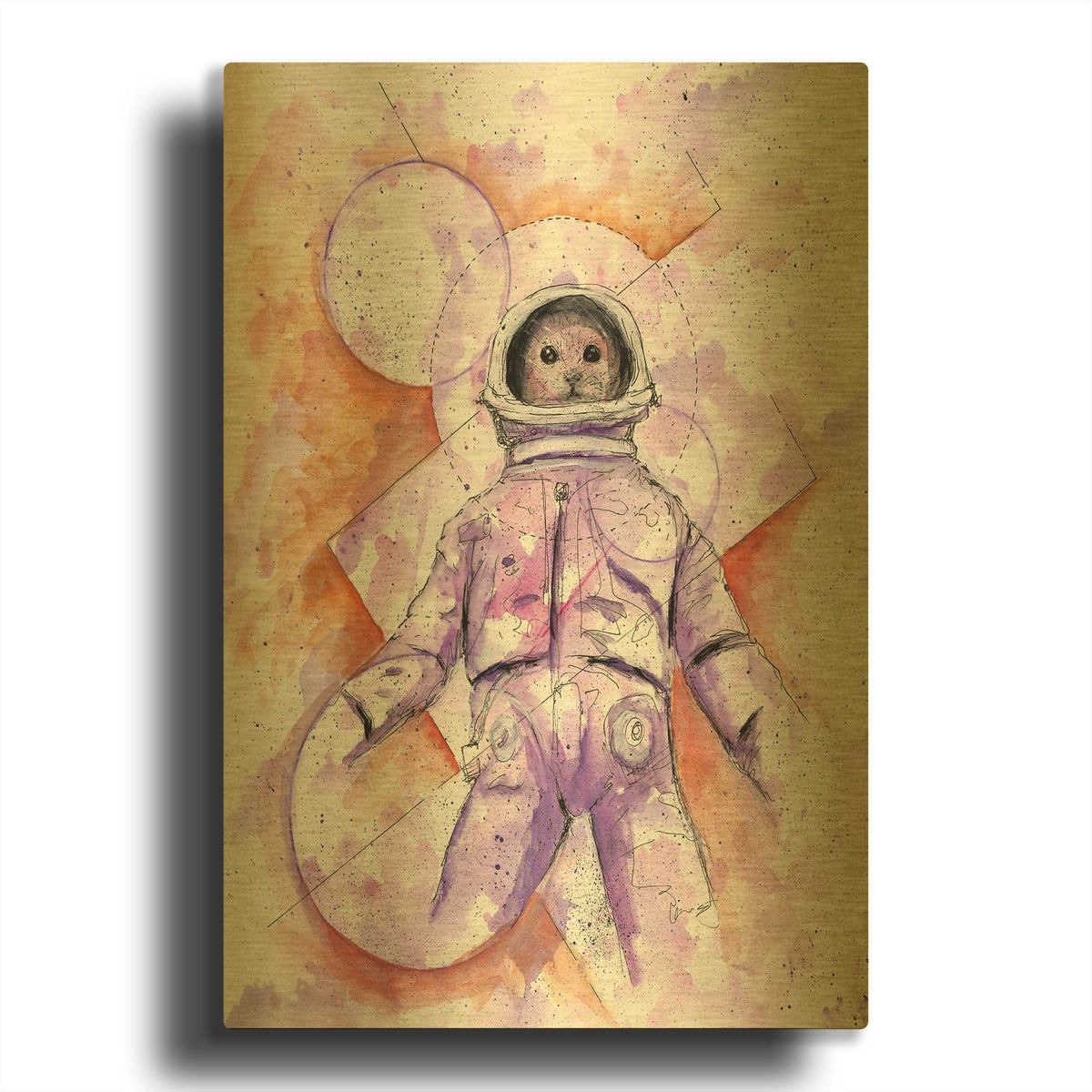 'Astro Cat' By Craig Snodgrass Gold Metal Wall Art