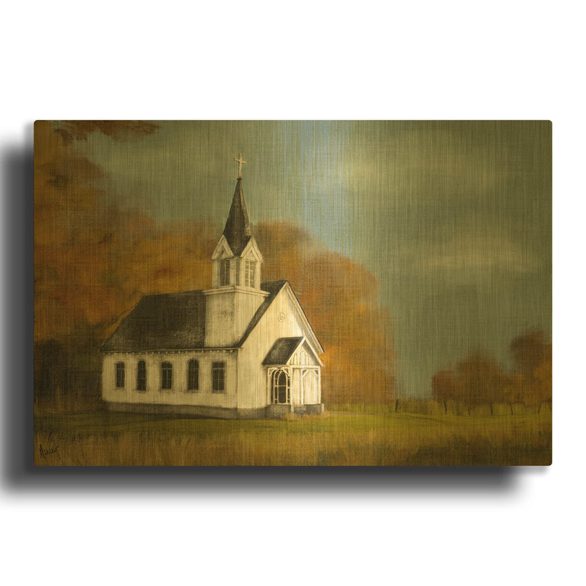 'Autumn Chapel' By Ashley Bradley Gold Metal Wall Art