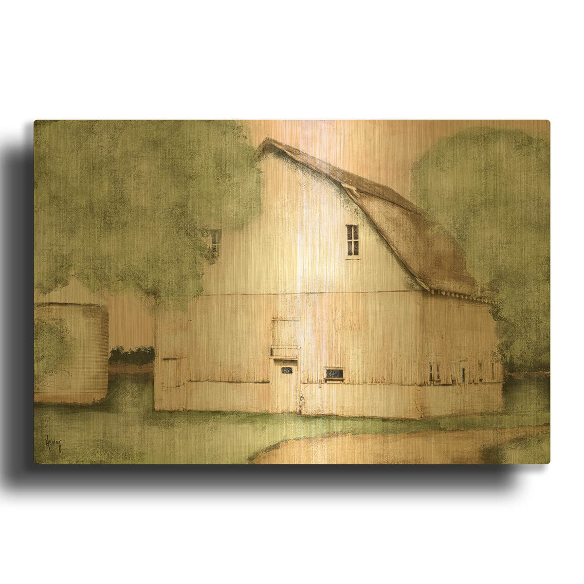 'Blushing Barn' By Ashley Bradley Gold Metal Wall Art