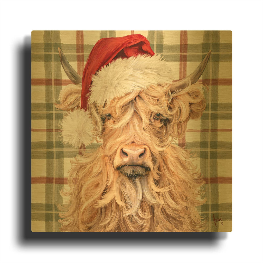'Christmas Highland Cow' By Ashley Bradley Gold Metal Wall Art