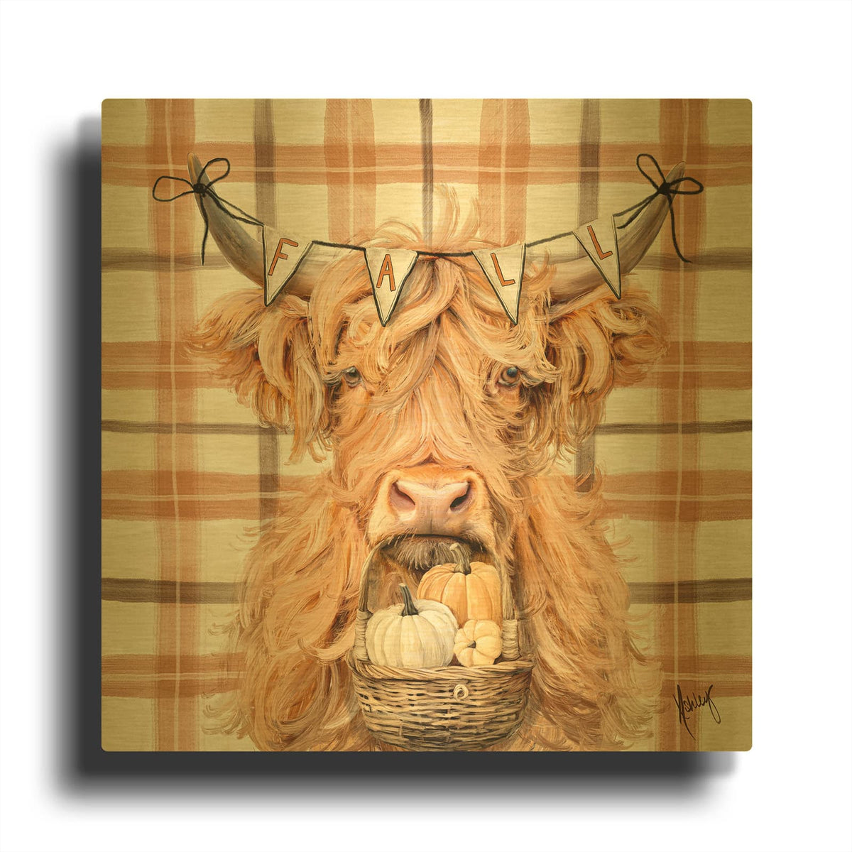 'Fall Highland Cow' By Ashley Bradley Gold Metal Wall Art