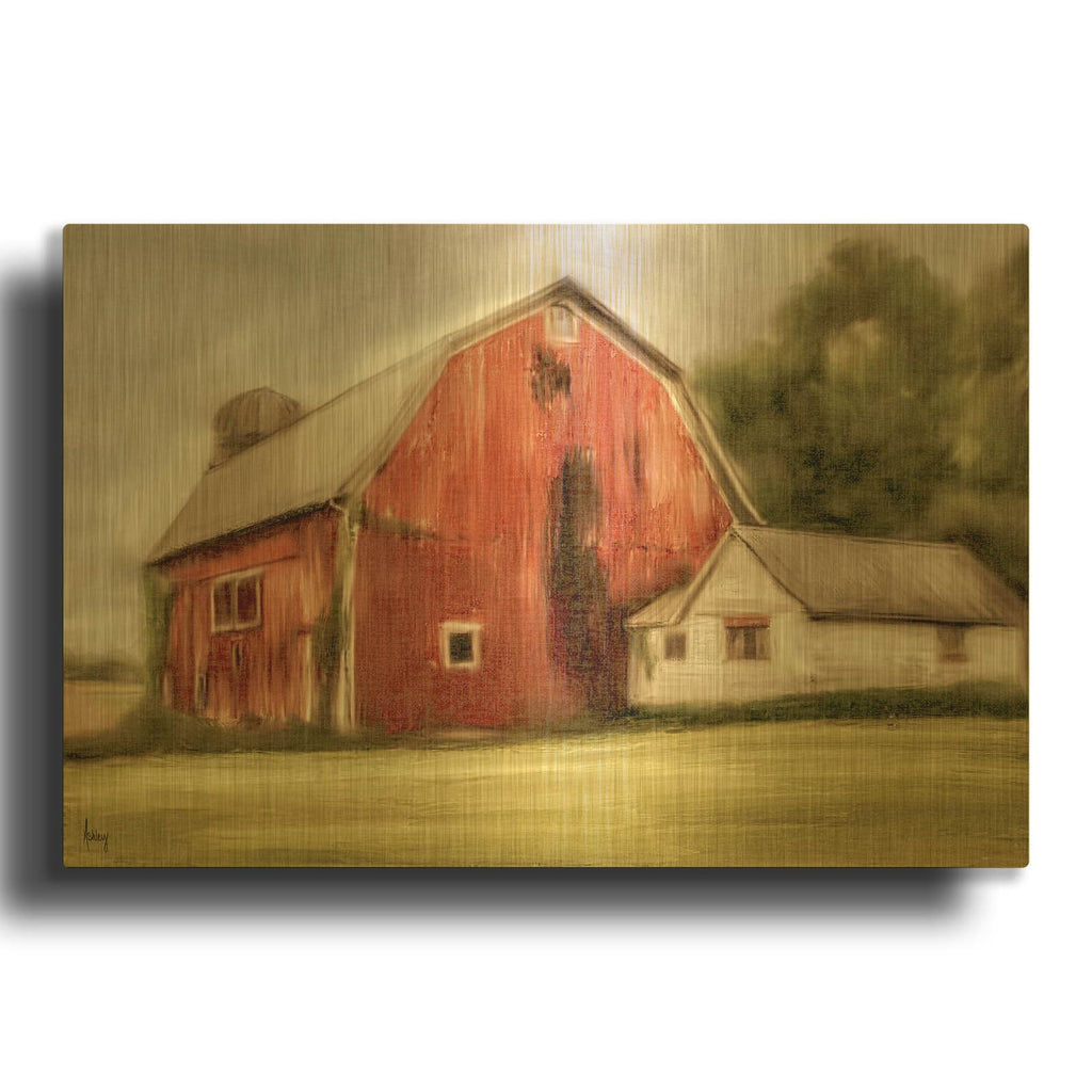 'Old Red Barn' By Ashley Bradley Gold Metal Wall Art