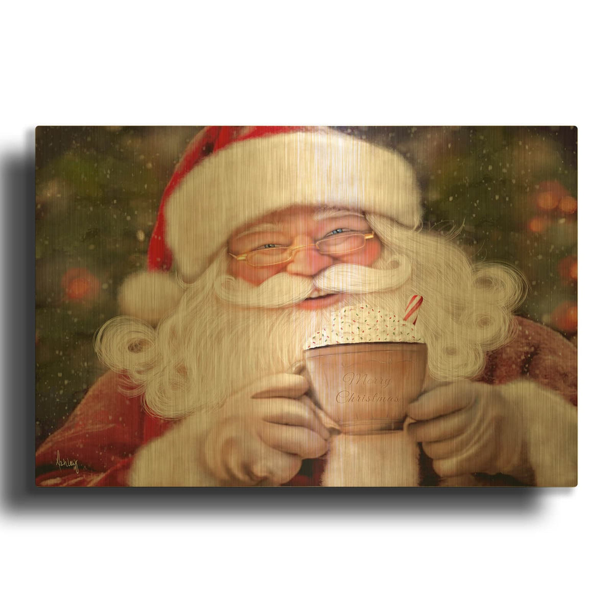 'Santa’s Hot Cocoa' By Ashley Bradley Gold Metal Wall Art