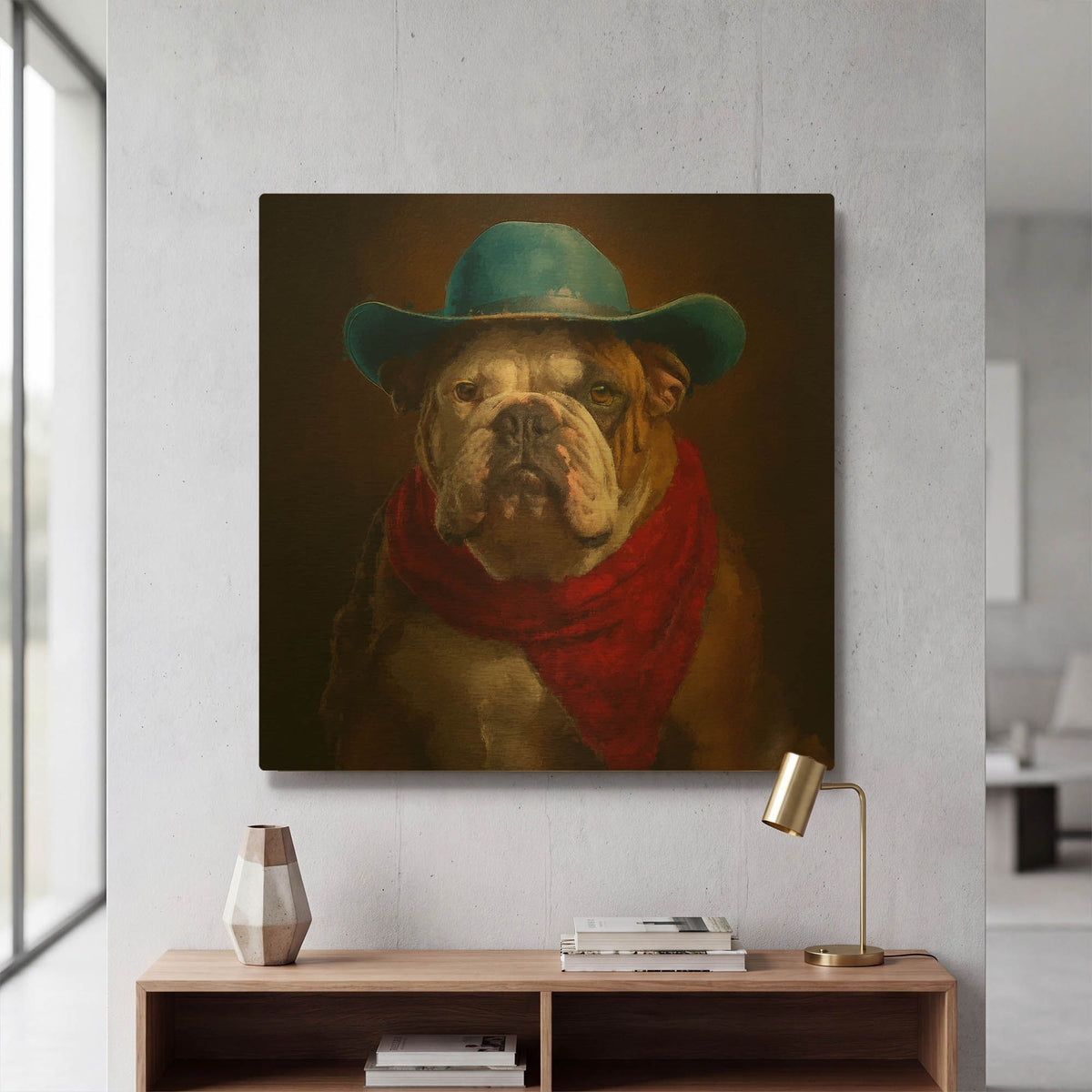 'bulldog cowboy' By Sean Parnell Gold Metal Wall Art