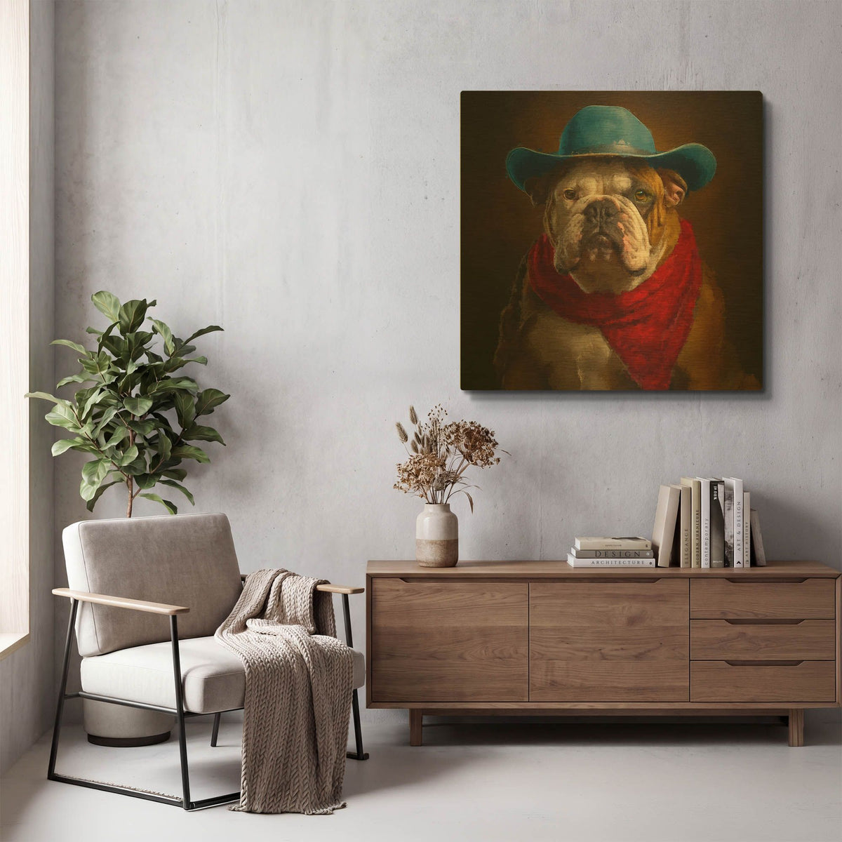 'bulldog cowboy' By Sean Parnell Gold Metal Wall Art