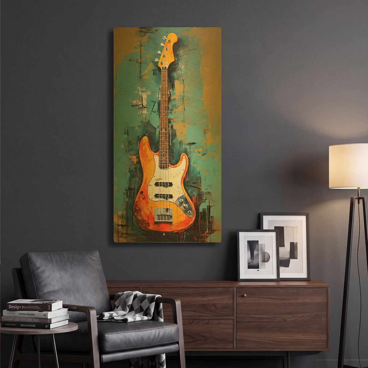 'Fender Bass 2' By Sean Parnell Gold Metal Wall Art