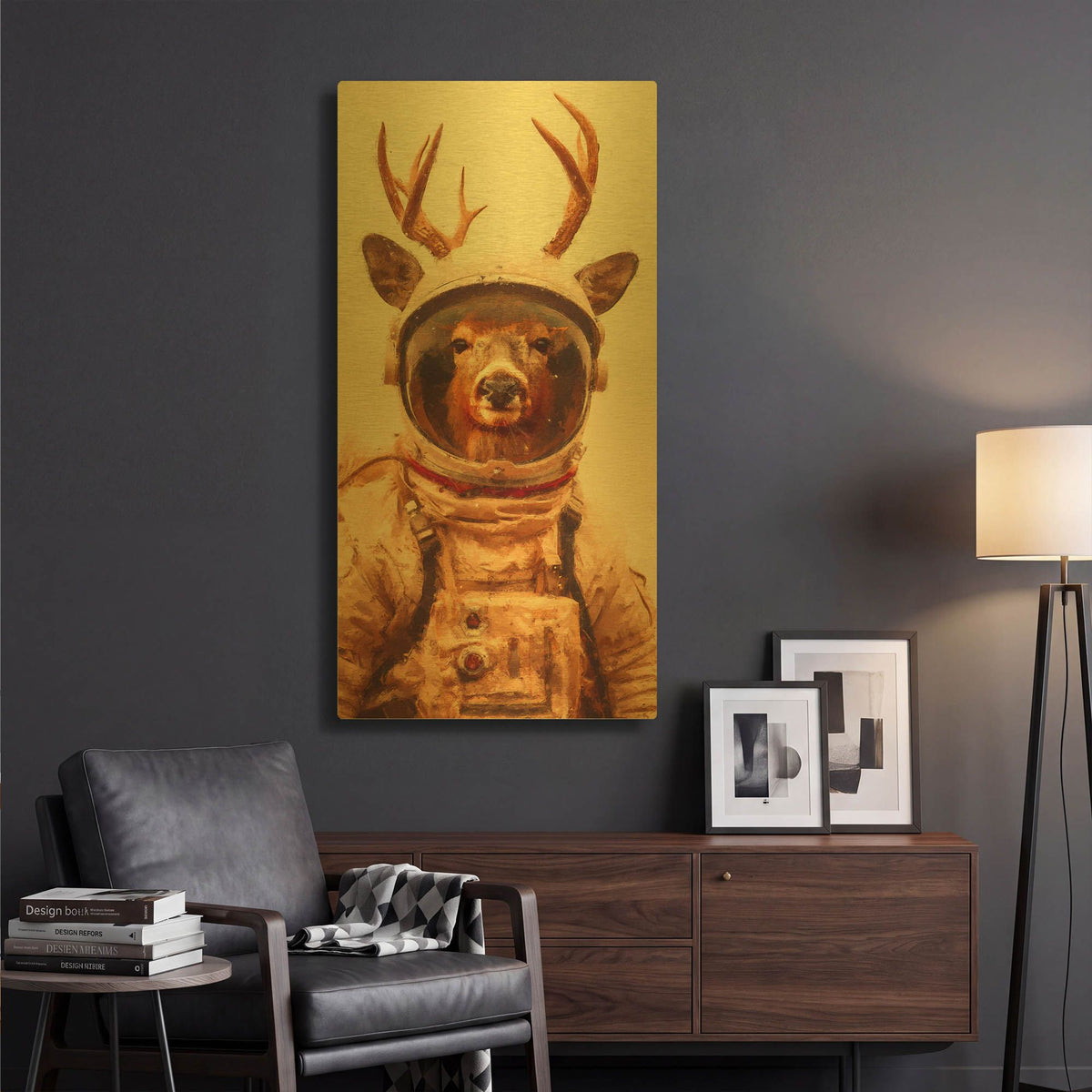 'Mars Needs Deer' By Sean Parnell Gold Metal Wall Art