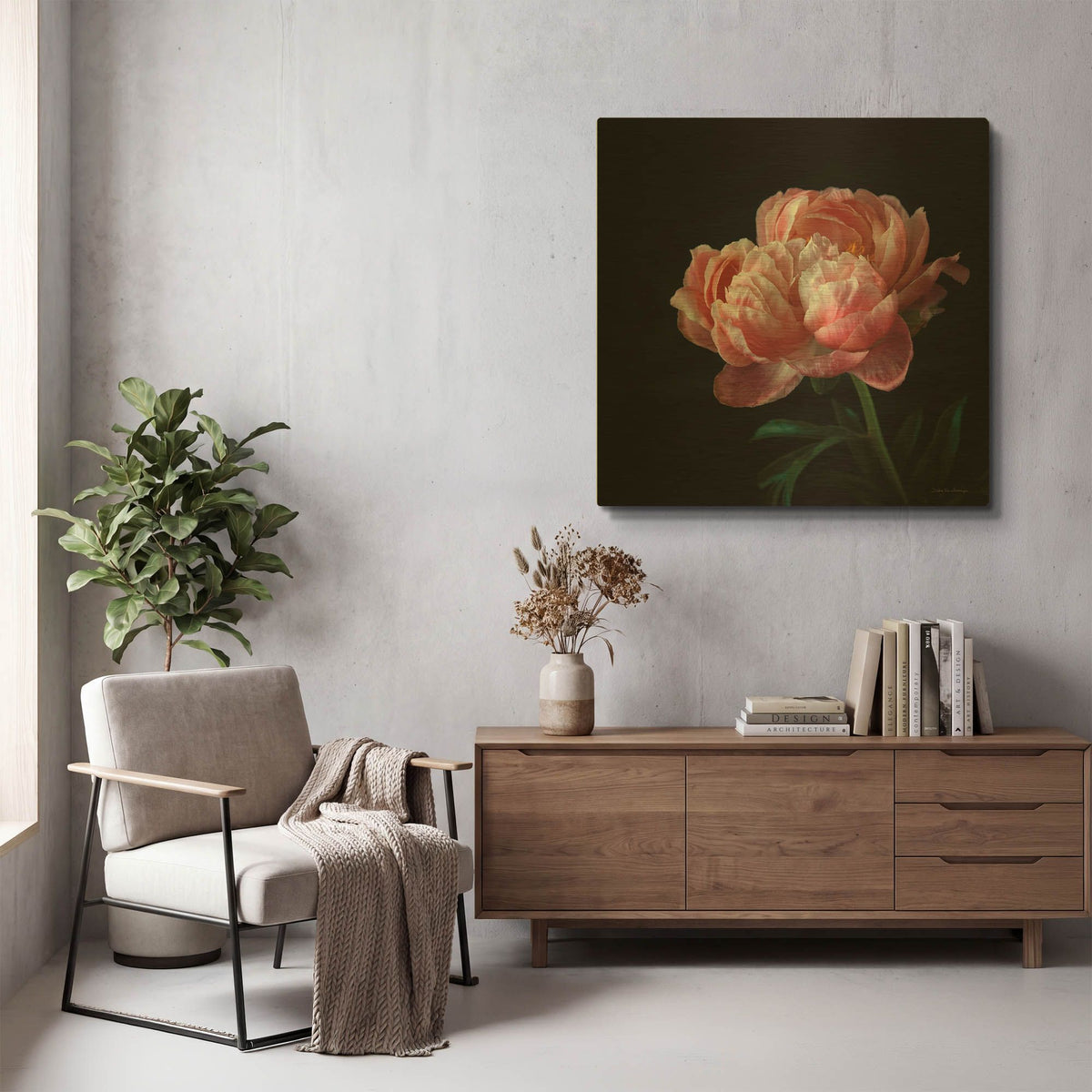 'Coral Peonies 5' By Debra Van Swearingen Gold Metal Wall Art