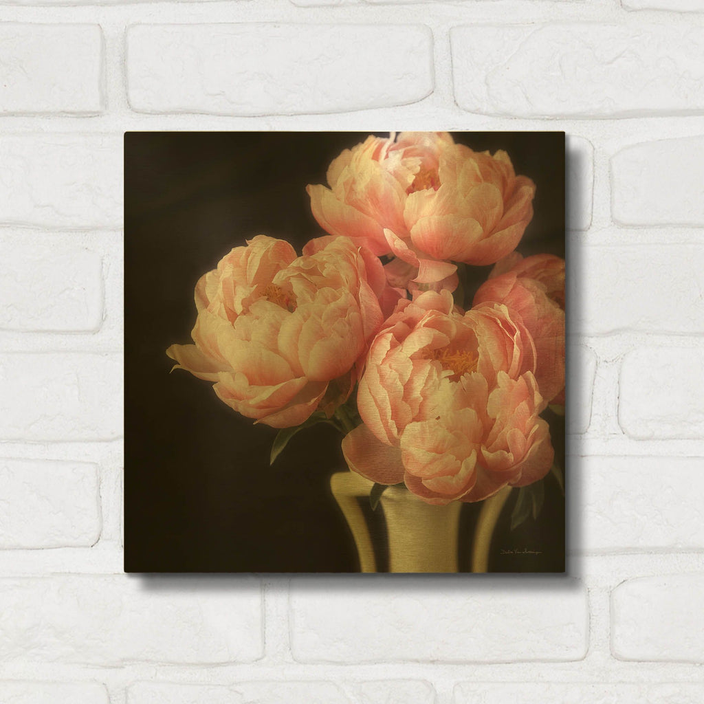 'Coral Peonies 6' By Debra Van Swearingen Gold Metal Wall Art