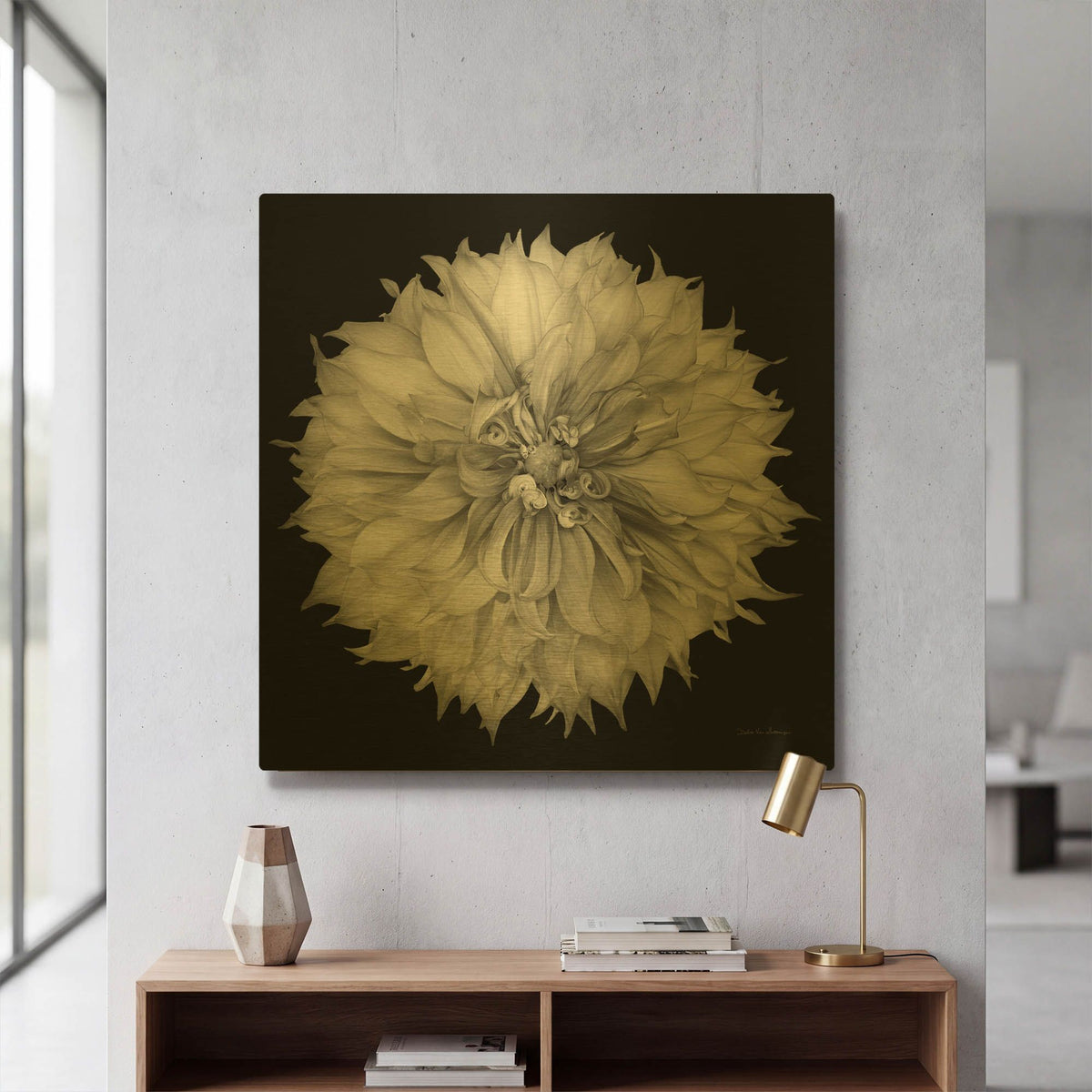 'Dahlia 1 Bw' By Debra Van Swearingen Gold Metal Wall Art