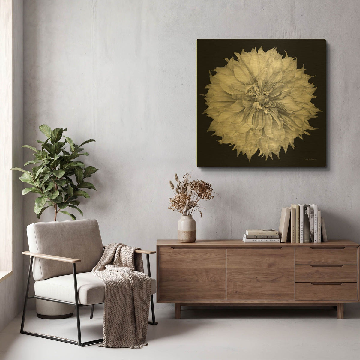 'Dahlia 1 Bw' By Debra Van Swearingen Gold Metal Wall Art