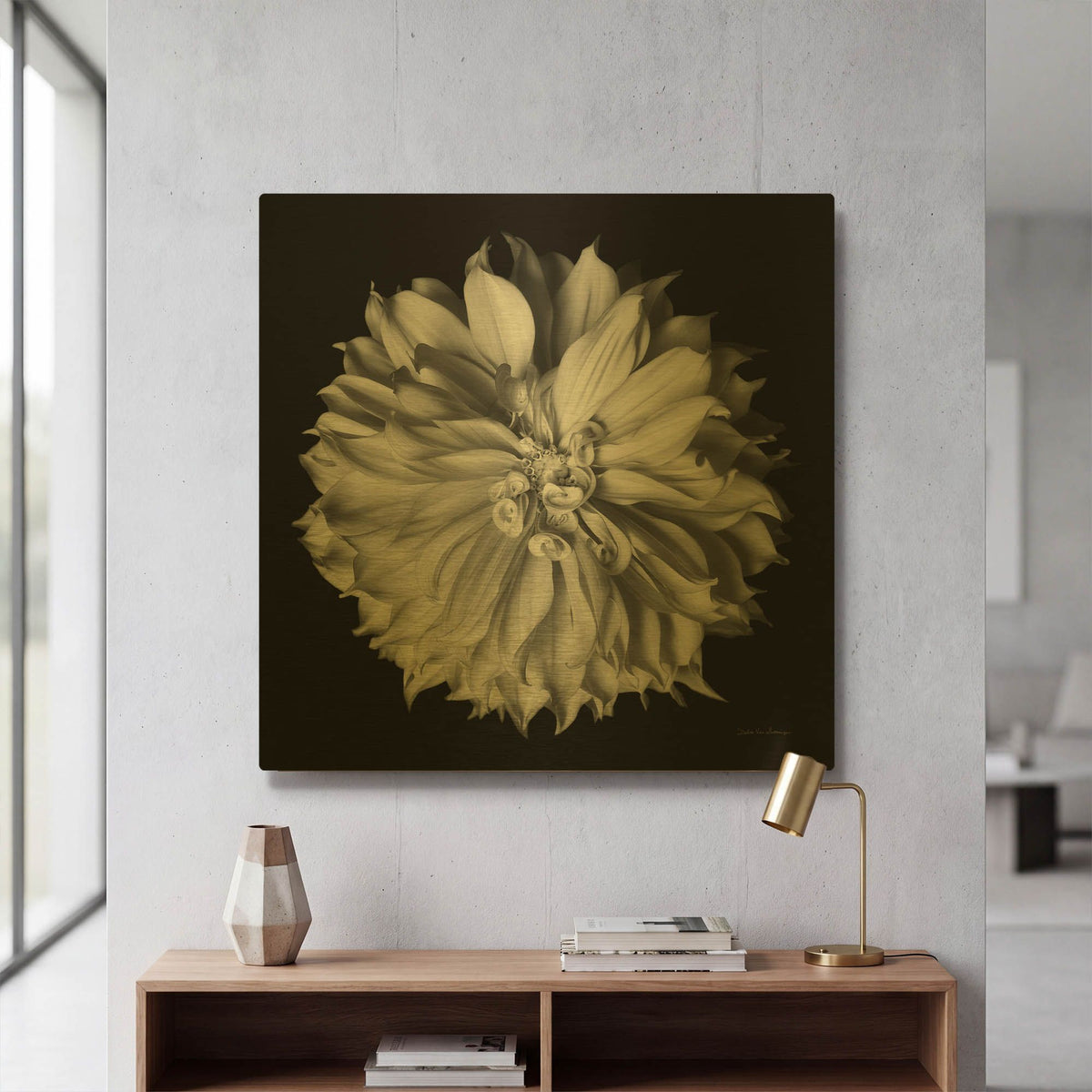 'Dahlia 2 Bw' By Debra Van Swearingen Gold Metal Wall Art