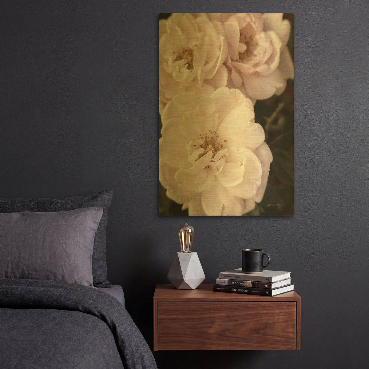 'Soft Pink Roses 2' By Debra Van Swearingen Gold Metal Wall Art