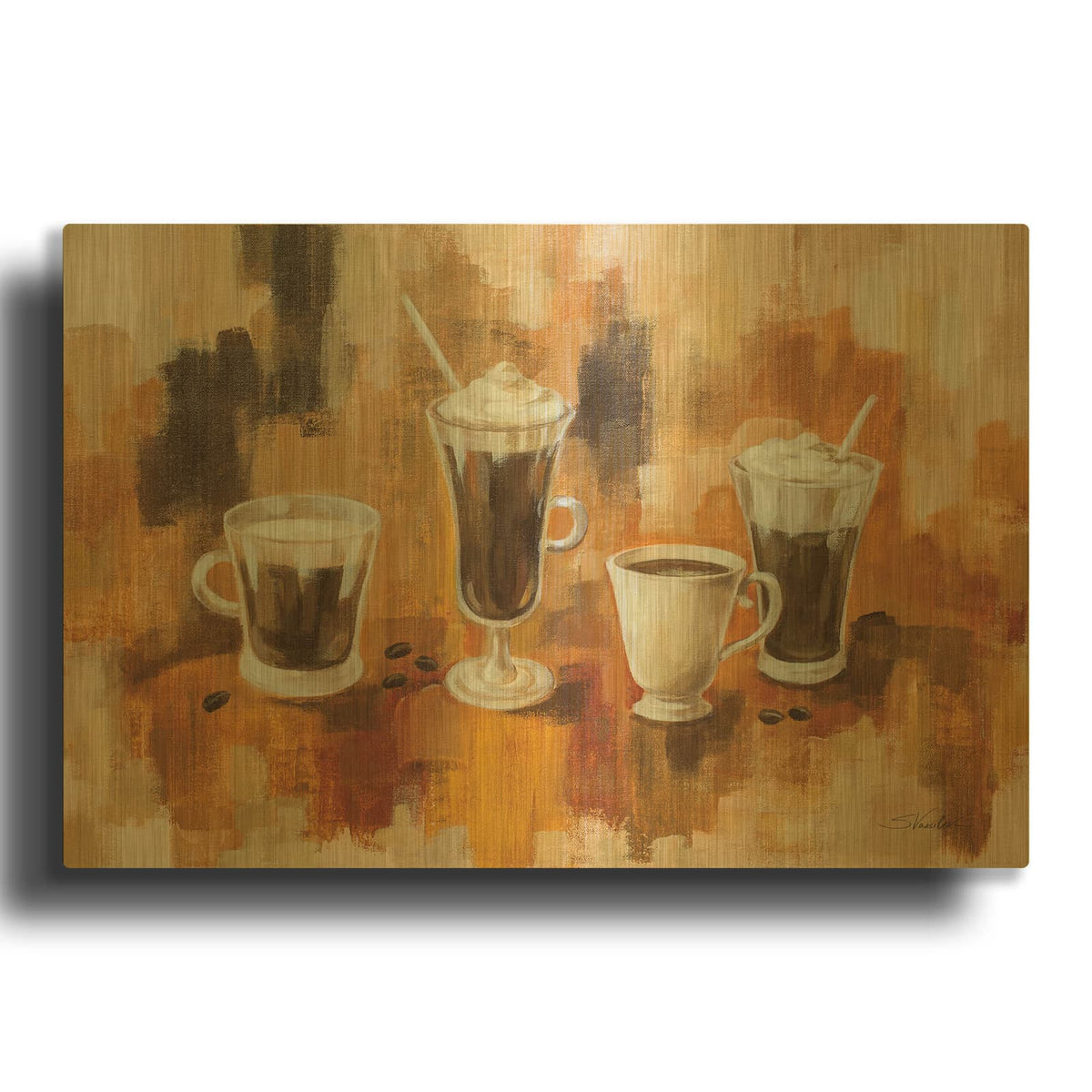 'Abstract Coffee 1' By Silvia Vassileva Gold Metal Wall Art