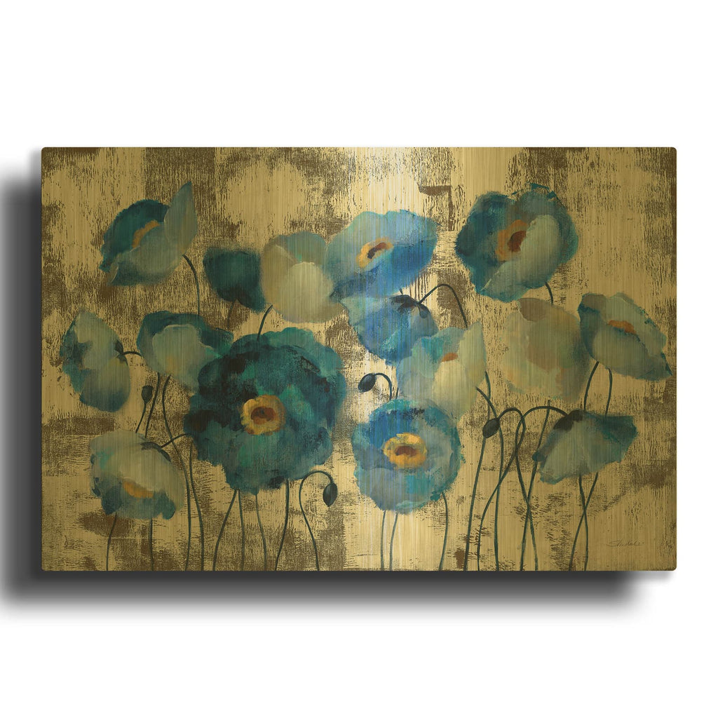'Aquamarine Floral' By Silvia Vassileva Gold Metal Wall Art