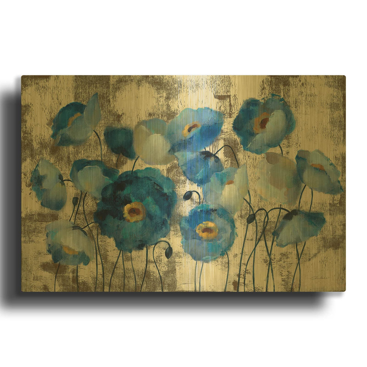'Aquamarine Floral' By Silvia Vassileva Gold Metal Wall Art