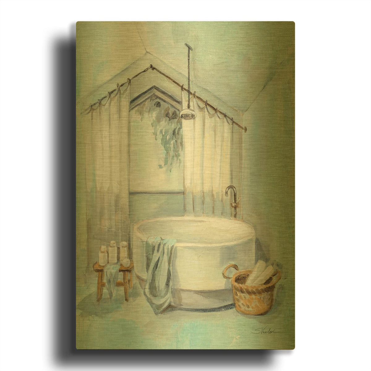 'Attic Aqua Bathroom 1' By Silvia Vassileva Gold Metal Wall Art