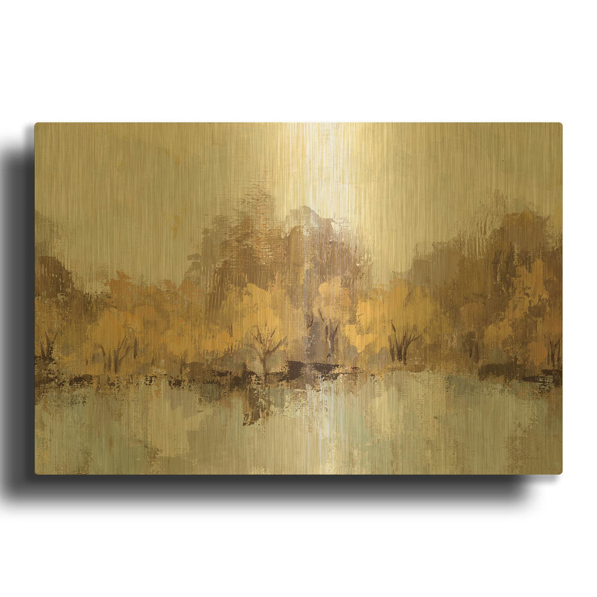 'Autumn River Reflection Gold' By Silvia Vassileva Gold Metal Wall Art