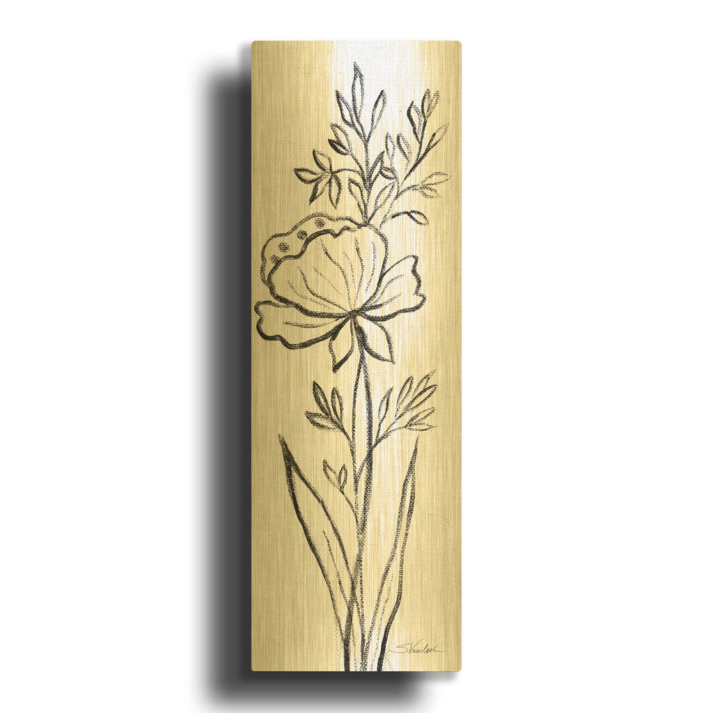 'Black Floral 3' By Silvia Vassileva Gold Metal Wall Art